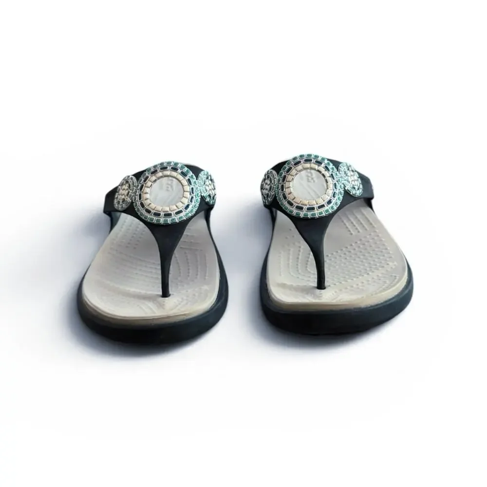 Crocs Women's Sanrah Diamante Navy Wedge Flip Sandals Studded Accent Size 11 - Picture 4 of 10